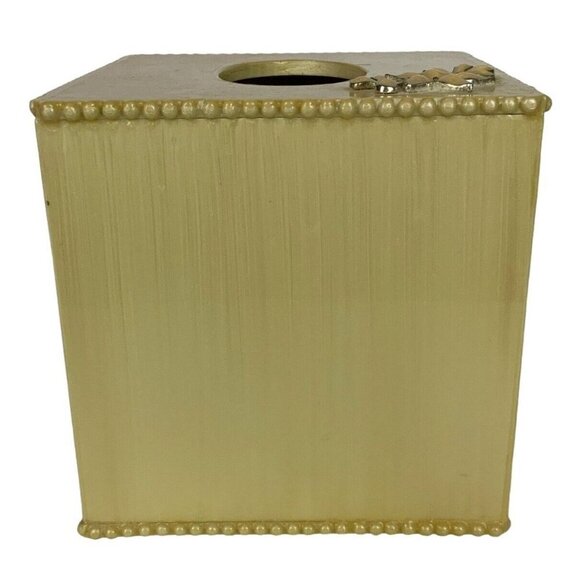 Nicole Miller New York Tissue Box Cover Delias Cream 3D Floral Applique Beads - Picture 5 of 8